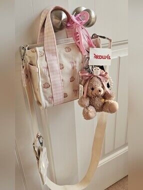 NWT Madden Girl Cinnamon Rolls and Pink Bows Mini Tote Bag, Bow Clip, Coin Purse